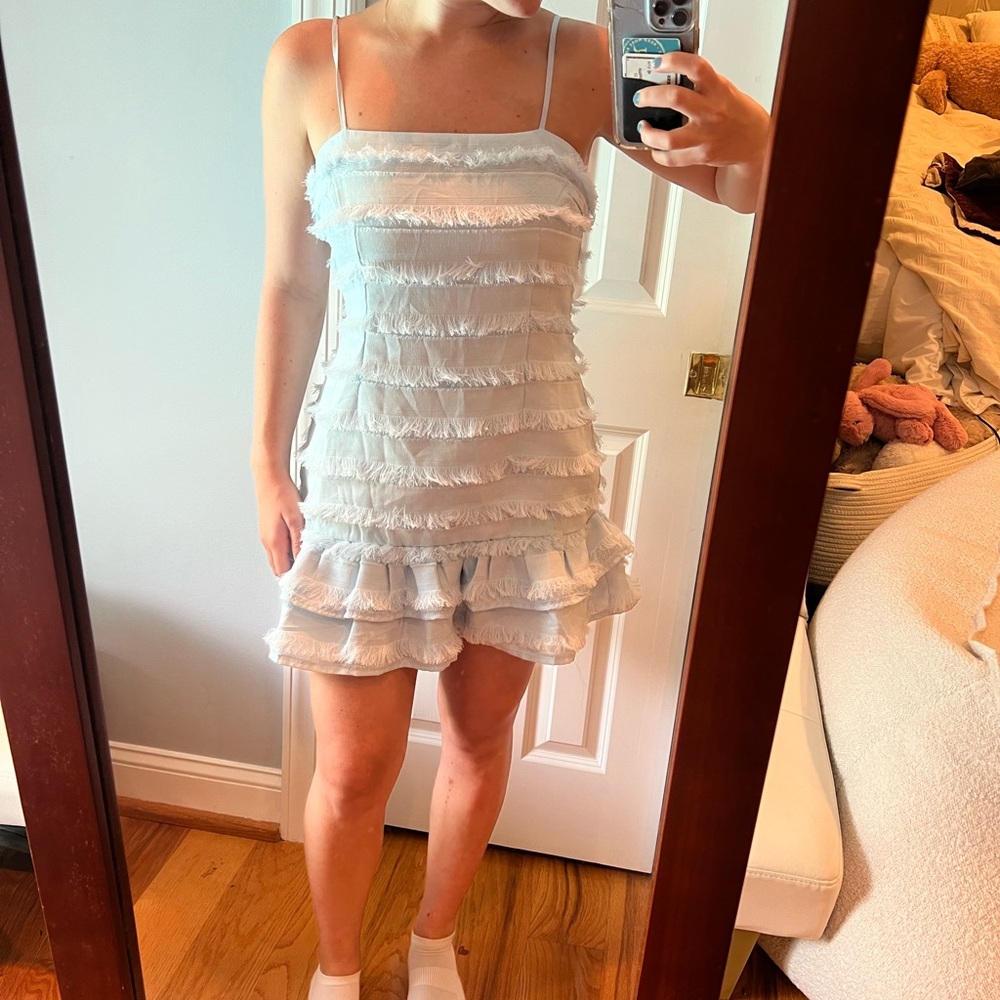 Light Blue Ruffled Mini Dress - Picture 2 of 3